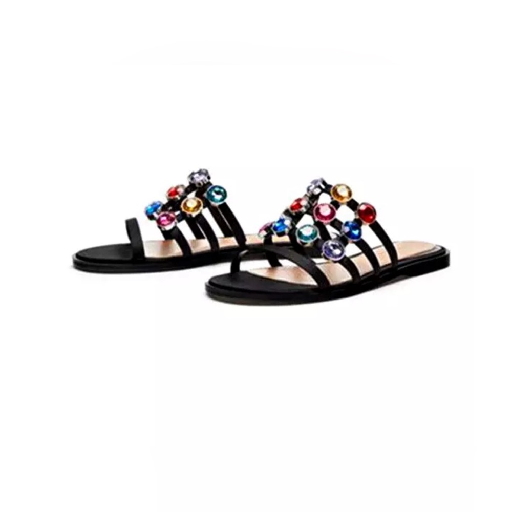 NWT Luxury Spring Summer Beach Zara Multicolored Bejeweled Slides/sandals/shoes